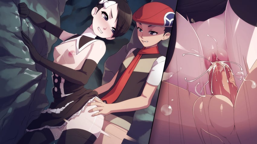 1boy absurdres black_gloves black_hair black_thighhighs blsh bow breasts clenched_teeth cum cum_in_pussy elbow_gloves female gloves gothic_lolita hairbow hat highres lolita_fashion lucas_(pokemon) marley_(pokemon) nipples no_panties penis pokemon pokemon_(game) pokemon_dppt pussy rape red_scarf scarf sex short_hair small_breasts tears teeth thighhighs uncensored vaginal_penetration white_bow zettai_ryouiki