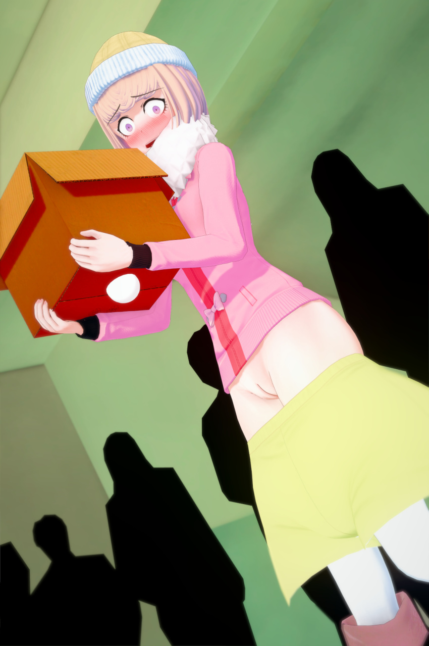 3d accidental_exposure ando_ruruka blush boots bottomless bottomless_female danganronpa danganronpa_3 embarrassed embarrassed_nude_female enf exposed_pussy female koikatsu nude pants_down public_nudity pussy shaved_pussy shorts straight_hair ultimateenf wardrobe_malfunction