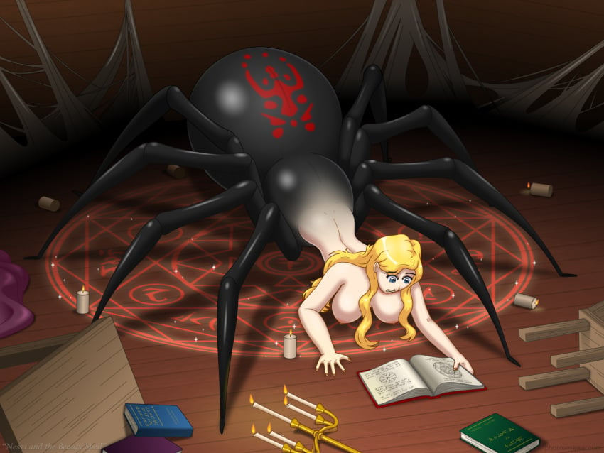 female large_breasts nipples nude phantom-inker smile spider_girl spider_legs