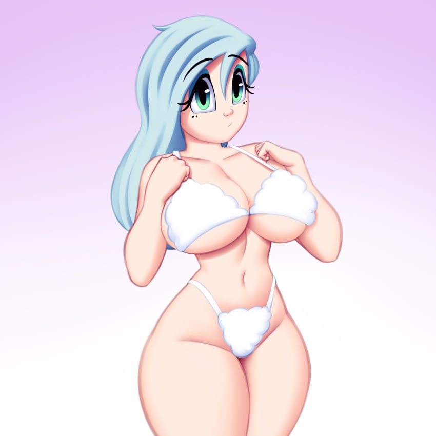 1girls blue_hair bra breasts cassette_(saymanart) cleavage eyebrows_visible_through_hair female female_only huge_breasts long_hair navel original panties saymanart solo tagme thick_thighs underboob white_underwear wide_hips