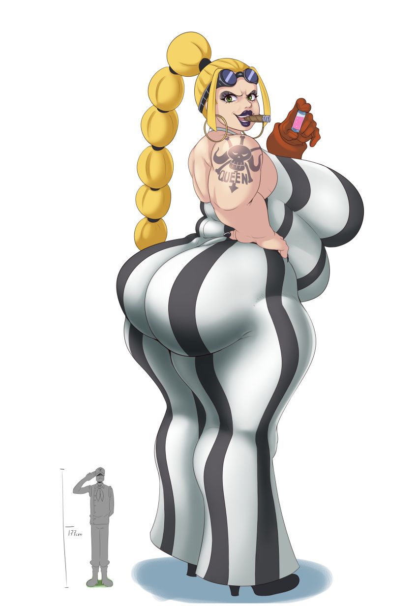 1girls 2022 bbw beast_pirates big_ass big_breasts black_lipstick blonde_hair bodysuit chubby chubby_female dat_ass fat_ass female female_focus genderswap_(mtf) giantess holding holding_object lipstick looking_back male marine_(one_piece) one_piece ponytail queen_(one_piece) robotic_arm rule_63 shounen_jump solo solo_female striped stripes sunnysundown tagme taller_girl tattoo tight_clothing venus_body