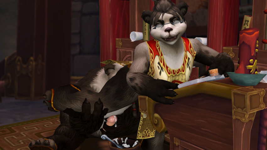 1boy 1girls 3d 3d_(artwork) cum cunnilingus female furry glasses ilikepandaren male male/female pandaren penis under_clothes warcraft world_of_warcraft