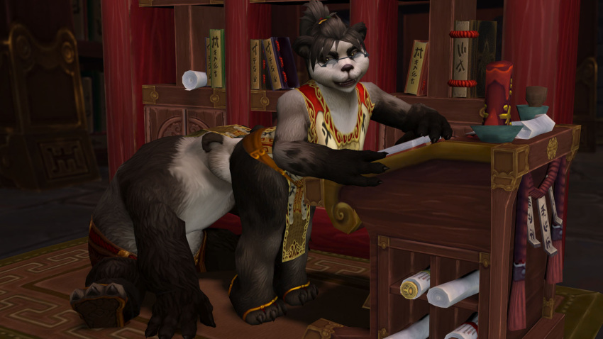 1boy 1girls 3d 3d_(artwork) cunnilingus female furry glasses ilikepandaren licking_pussy male male/female pandaren under_clothes warcraft world_of_warcraft