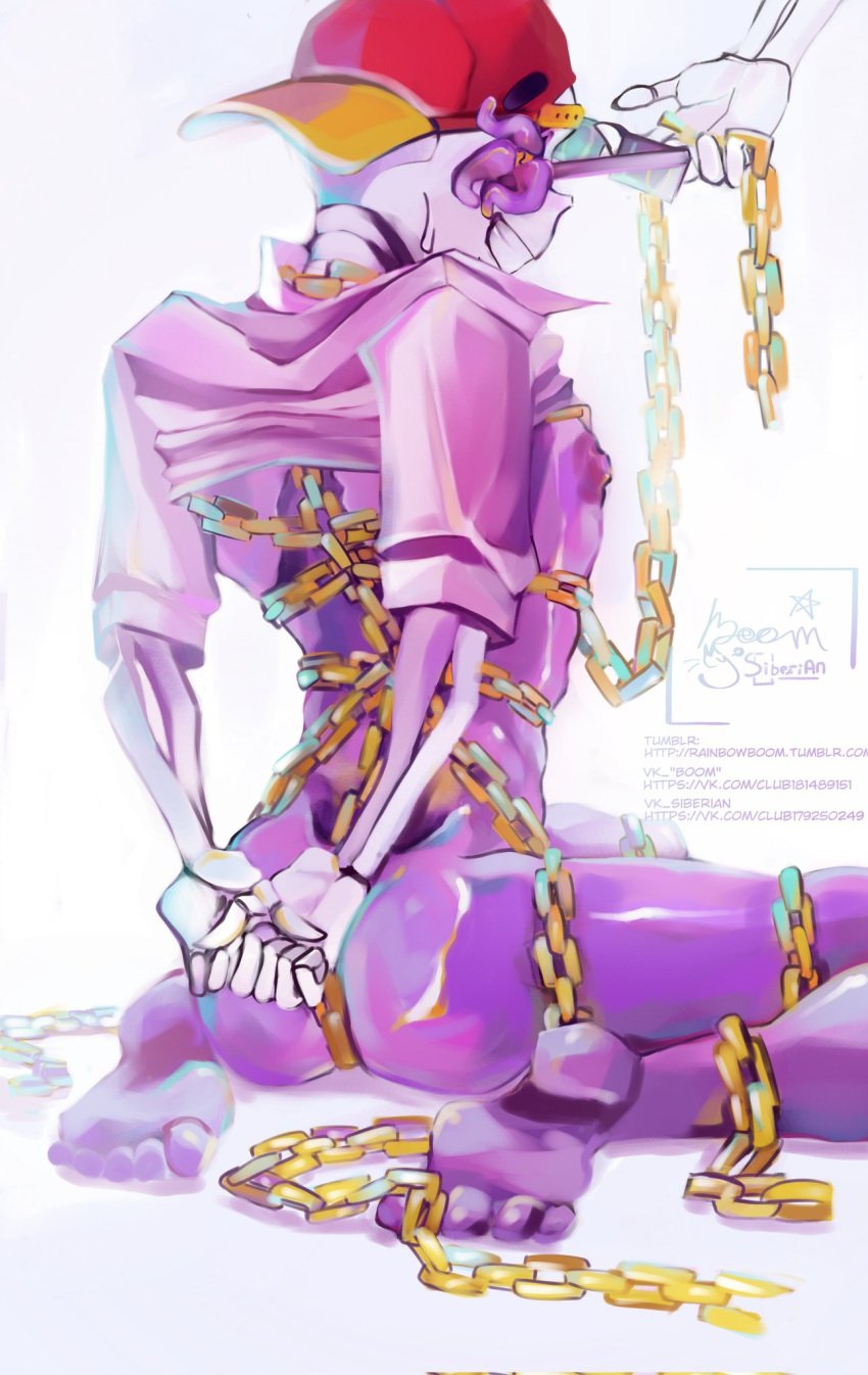 ass backwards_cap bondage bottomless cap chain_bondage chains ectobody fresh_sans gay male male_only parasite purple_body rainbowboom sans sans_au shirt_up skeleton suggestive underfresh undertale_au