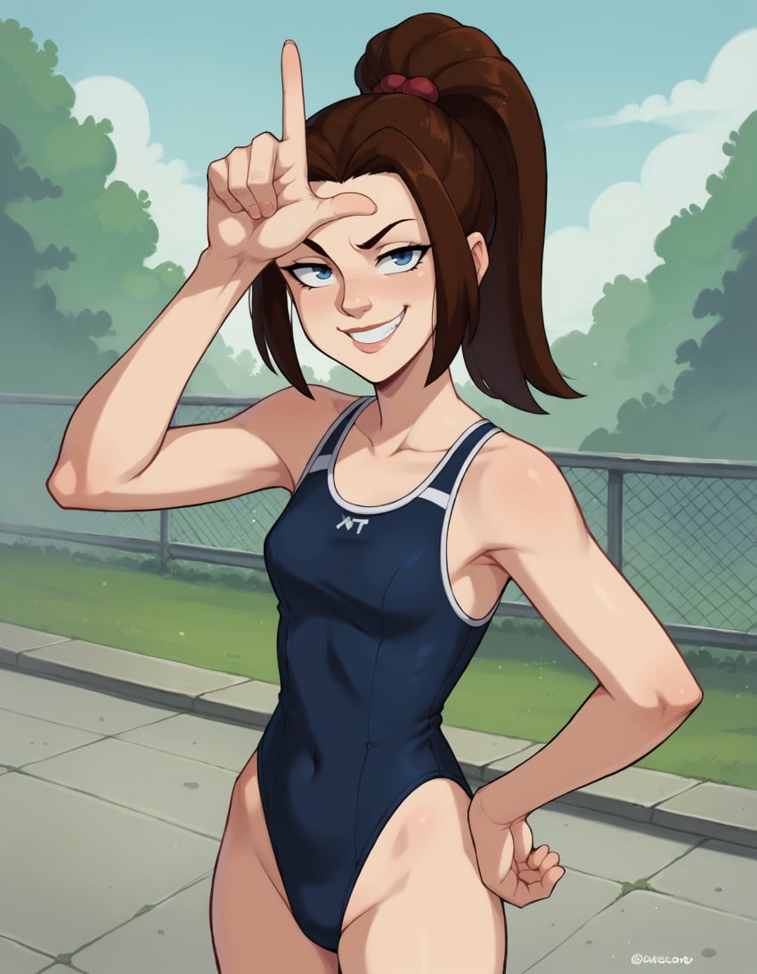 ai_generated bathing_suit bratty brown_hair bullying candy_boi_commission female femdom jewish jewish_female kitty_pryde loser_symbol lymiu marvel marvel_comics mutant_(marvel) ponytail pov schoolgirl shadowcat swimsuit swimwear teenage_girl teenager x-men x-men_evolution