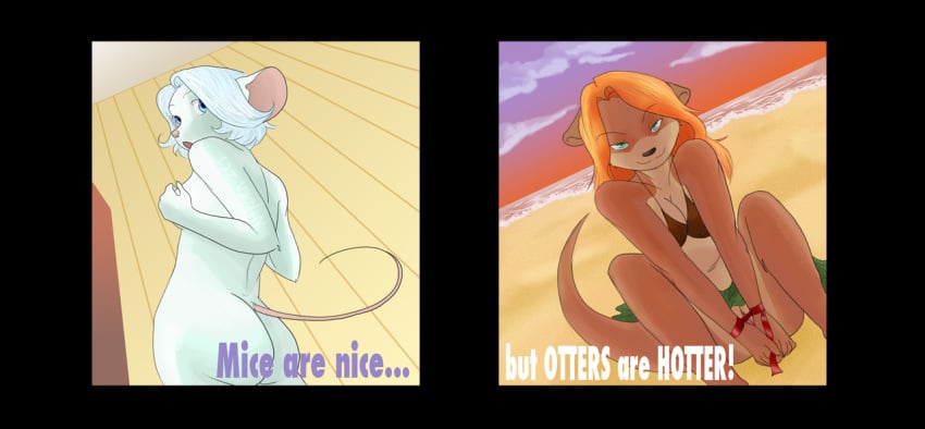 anthro ass beach bikini blue_eyes female fur furry looking_at_viewer mouse nikora_angeli nude otter pussy rodent seaside skimpy