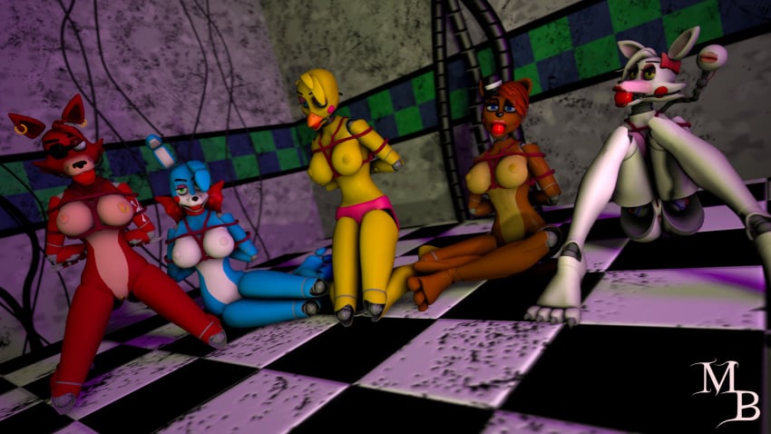 3_toes 3d_(artwork) 4_toes angry animatronic anthro arms_tied athletic athletic_anthro athletic_female avian ball_gag bdsm beak bear bedroom_eyes bird black_eyebrows black_nose blonde_hair blue_body blue_eyes bondage bonnie_(disembowell) bound breasts brown_body brown_hair canid canine cheek_tuft chica_(disembowell) chicken claws clothed clothing curvy_figure digital_media_(artwork) ear_piercing ear_ring eye_patch eyebrows eyewear facial_tuft feet female female_foxy female_only fingers five_nights_at_freddy's five_nights_at_freddy's_2 fox foxy_(disembowell) foxy_(fnaf) freddy_(disembowell) gag gagged galliform genital_jewelry genital_piercing genitals green_eyes group hair half-closed_eyes hands_behind_back hat headgear headgear_only headwear headwear_only hi_res inside jewelry kneeling lagomorph leporid lipstick looking_at_viewer machine makeup mammal mangle_(disembowell) mangle_(fnaf) masterbrony mostly_nude muffled narrowed_eyes nipples nude nude_anthro nude_female on_ground open_mouth open_mouth_gag phasianid piercing pink_body rabbit red_ball_gag red_body red_hair restraints ribbons ring_piercing robot rope rope_bondage rope_harness scottgames seductive sitting submissive submissive_anthro submissive_female teeth toe_claws toes top_hat topless topless_anthro topless_female toy_bonnie_(fnaf) toy_chica_(fnaf) toy_freddy_(fnaf) tuft underwear underwear_only vulva vulva_piercing white_body white_hair white_nipples yellow_body yellow_eyes yellow_nipples