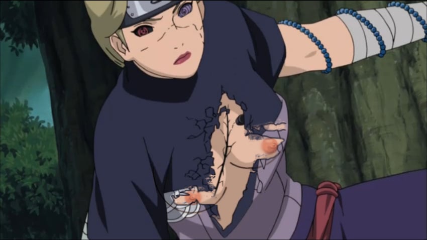 1girls bandages beads big_breasts blonde_hair breasts destroyed_clothing edo_tensei expressionless female female_only heterochromia kunoichi lipstick looking_at_viewer makeup mature mature_female naruto naruto_(series) naruto_shippuden nekomate14_edited nii_yugito ninja nipple_slip nipples no_bra ponytail rinnegan ripped_clothing sharingan solo solo_focus third-party_edit tied_hair torn_clothes unusual_pupils