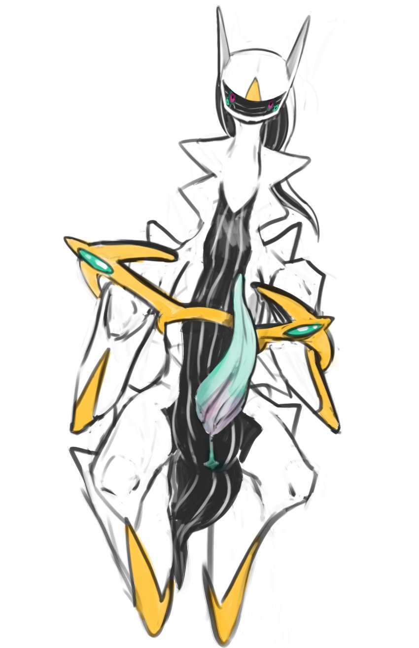 anthro arceus feral generation_4_pokemon genitals hi_res kiophen legendary_pokemon lying male male_only nintendo penis pokemon pokemon_(species) simple_background solo tapering_penis video_games white_background