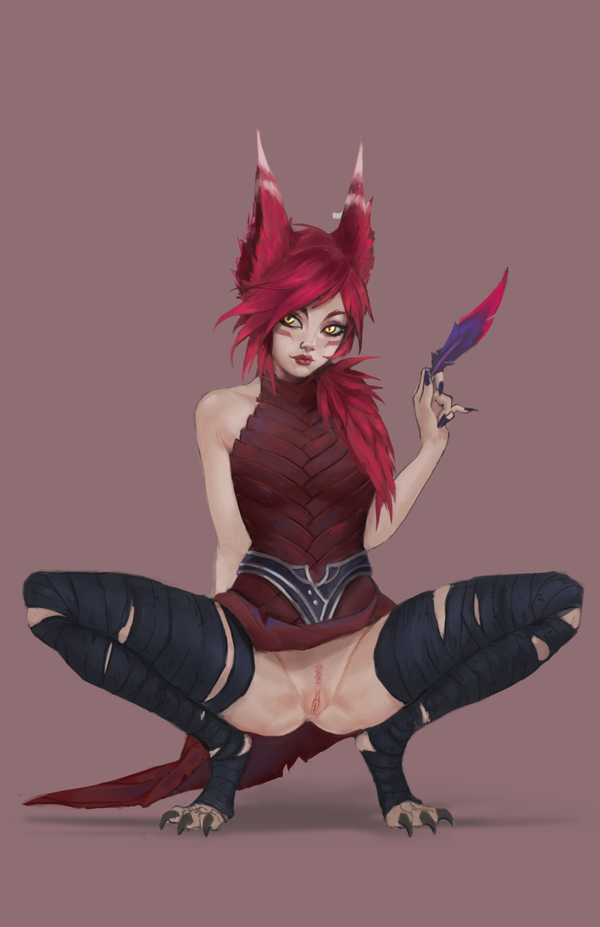 1girls animal_ears bird_feet league_of_legends league_of_legends:_wild_rift nhuahomm_(artist) nude pussy red_hair riot_games vastaya xayah