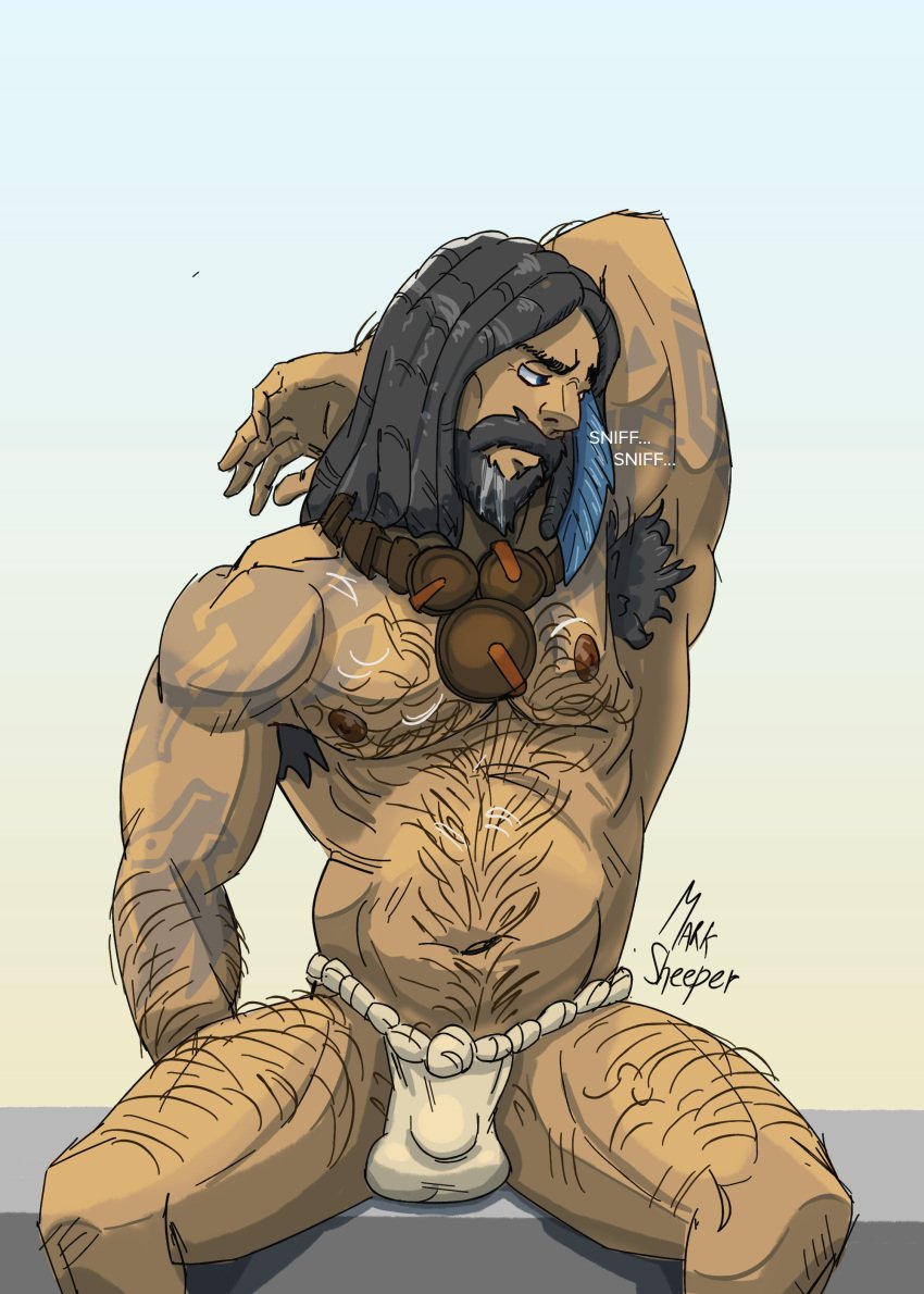 1boy bulge dilf dreadlocks greying_hair hair hairy hairy_armpits hairy_chest hairy_male league_of_legends loincloth male male_only muscular_male musk smell sniffing solo solo_male tattoo tattoos udyr