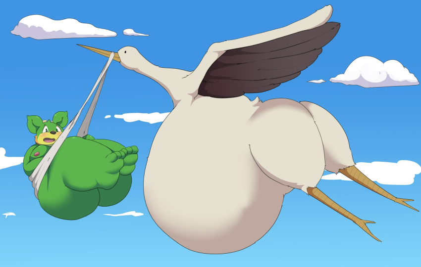 anthro ass avian bird delivery_(commerce) delivery_stork duo female feral hi_res kusosensei male male/female noop nude pregnant rufus rufus_(the_dreamstone) stork the_dreamstone