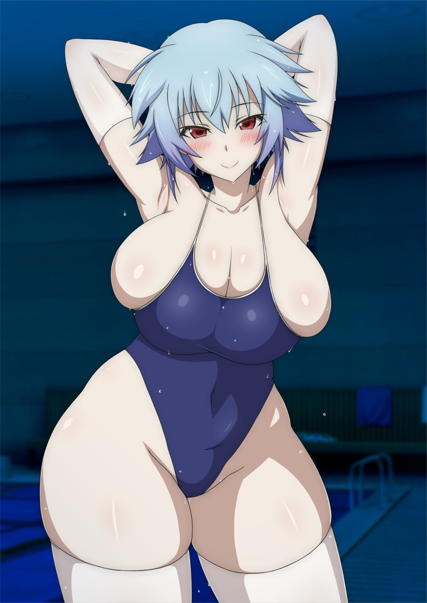 1girls blue_hair female female_only infinite_stratos looking_at_viewer sarashiki_tatenashi school_swimsuit short_hair space_gorilla swimsuit