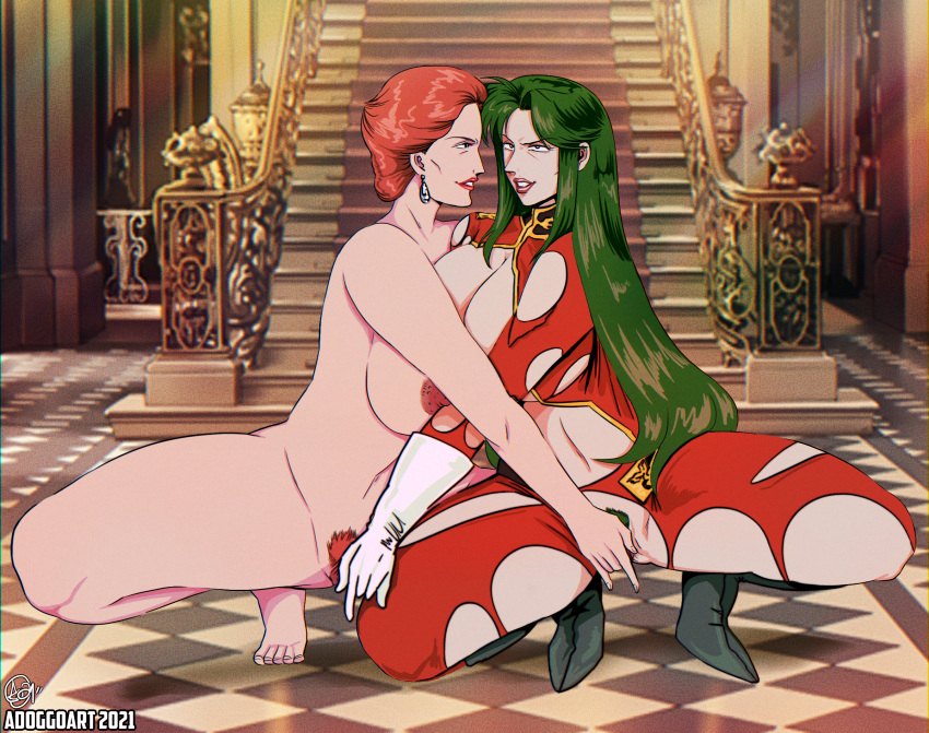 2021 2girls adoggoart areolae artist_name artist_signature barefoot breasts cima_garahau clothed_female_nude_female dated earrings feet female femdom femsub fingering foyer green_hair green_pubic_hair gundam gundam_0083 high_resolution indoors jewelry kycilia_zabi large_areolae large_breasts large_filesize large_nipples lesbian_sex lezdom lipstick looking_at_another looking_at_each_other makeup military_uniform mobile_suit_gundam multiple_girls nipples nude older_female on_model pubic_hair red_hair red_pubic_hair ripped_clothing signature smirk smirking stairs yuri