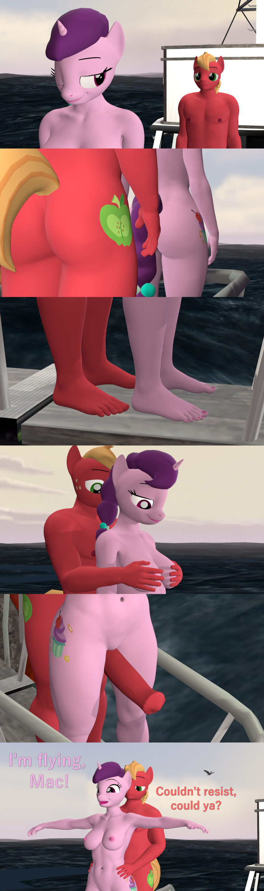 3d_(artwork) absurd_res animal_genitalia animal_penis anthro anthrofied ass big_breasts big_macintosh_(mlp) breasts clothing comic digital_media_(artwork) duo equid equine equine_penis female friendship_is_magic genitals hi_res horn legwear male male/female mammal my_little_pony nude papadragon69 penis sugar_belle_(mlp) thigh_highs unicorn water