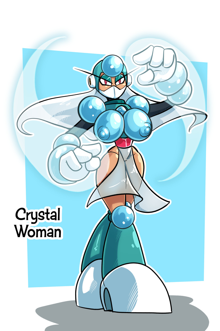 big_breasts blue_breasts boots crystal_man female female_only helmet loincloth mask mega_man mega_man(classic) mega_man_5 nipple_bulge robot robot_girl rule_63 sachasketchy tagme