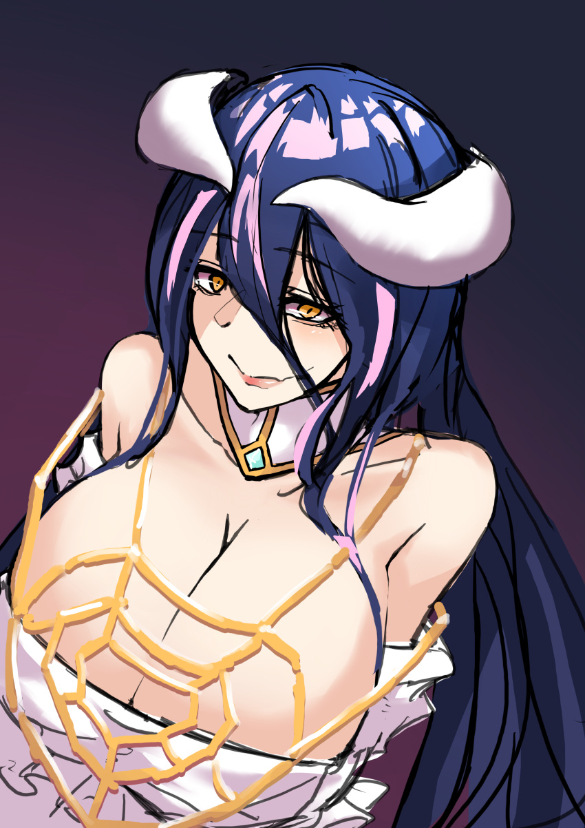 1girls albedo_(overlord) artist_request big_breasts cleavage drawn overlord_(maruyama)