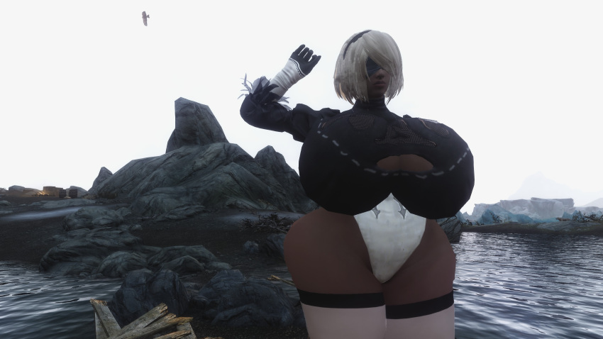 bethesda_softworks breasts curvaceous curvy curvy_body curvy_female curvy_figure dark-skinned_female dark_skin exaggerated_anatomy female huge_ass huge_breasts hyper_ass hyper_breasts hyper_thighs makad321 nier:_automata outdoors outside posing skyrim the_elder_scrolls thick_ass thick_legs thick_lips thick_thighs yorha_2b_(cosplay) yorha_2p