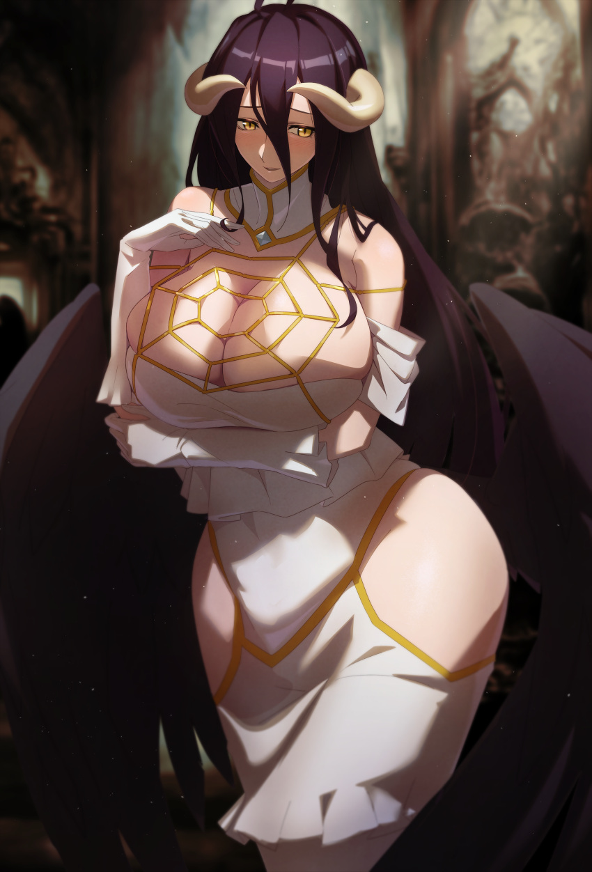 1girls albedo_(overlord) big_ass big_breasts clothed overlord_(maruyama) pu-chin succubus tagme