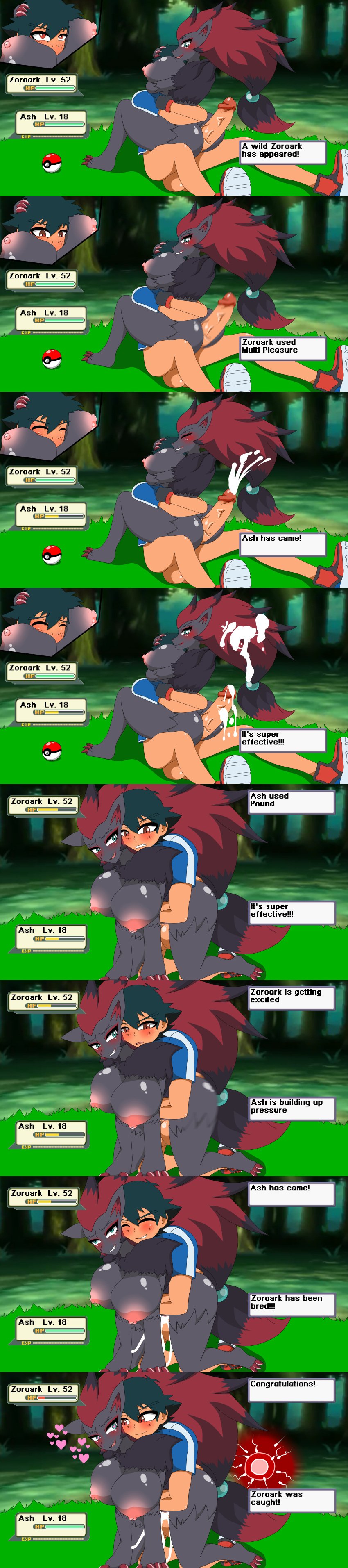 1boy 1girls aged_up anthro anthro_on_human ash_ketchum ass assjob black_fur black_hair blue_eyes bottomless_male buttjob comic cowgirl_position cum cum_in_hair cum_in_pussy cum_inside cumshot doggy_style english_text female fox fox_girl from_behind gameplay_mechanics hand_on_head head_between_breasts health_bar heart heart-shaped_pupils huge_ass huge_balls huge_breasts huge_cock hugging human human_on_anthro human_on_pokemon impregnation interspecies interspecies_impregnation male male_human/female_anthro male_human/female_pokemon open_mouth ovum penetration pokemon pokemon_(species) pokephilia red_hair satoshi_(pokemon) sex sperm_cell spread_legs text vaginal_penetration x-ray xml_xrossover(artist) zoroark