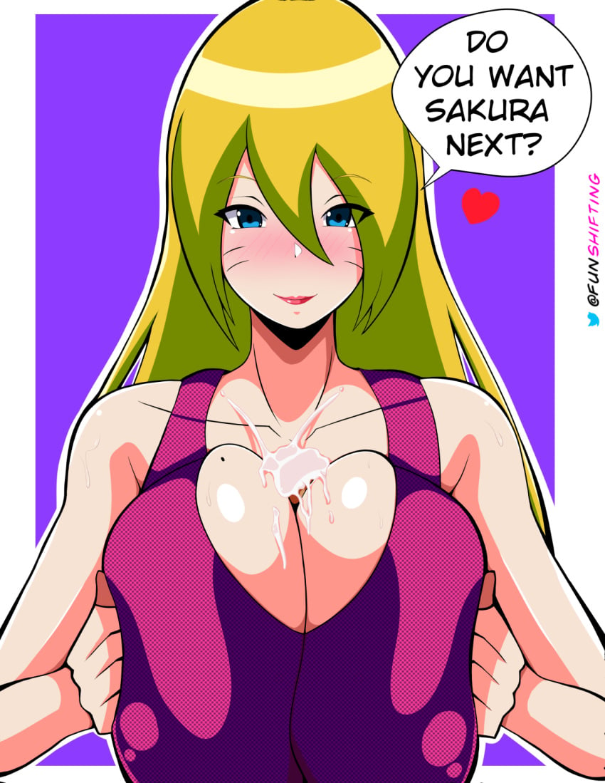 1girls alternate_breast_size blonde_hair blue_eyes blush boruko boruto:_naruto_next_generations breast_grab breast_press breast_squeeze canon_genderswap climax cum cum_between_breasts cum_on_body cum_on_breasts cum_on_upper_body cumdrip dress faceless_male female female_focus gender_transformation genderswap_(mtf) lipstick looking_at_viewer male/female male_pov naruto naruto_(series) paizuri paizuri_lead_by_female paizuri_under_clothes penis penis_between_breasts pov rule_63 sexy_no_jutsu shapeshifter shiftingfun sleeveless sleeveless_dress smile talking talking_to_viewer text transformation upper_body uzumaki_boruto whisker_markings yellow_hair