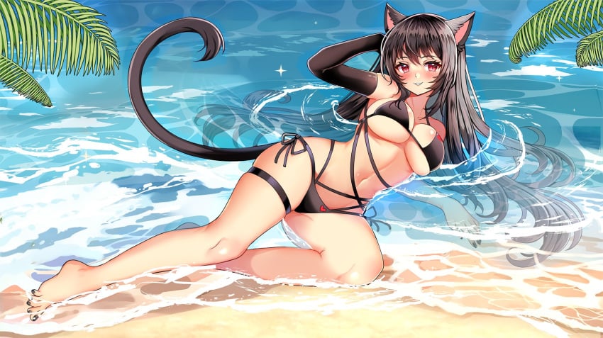 big_breasts bikini cat_ears cat_tail catgirl lanfear light-skinned_female pale-skinned_female solo solo_female thick_thighs vrchat