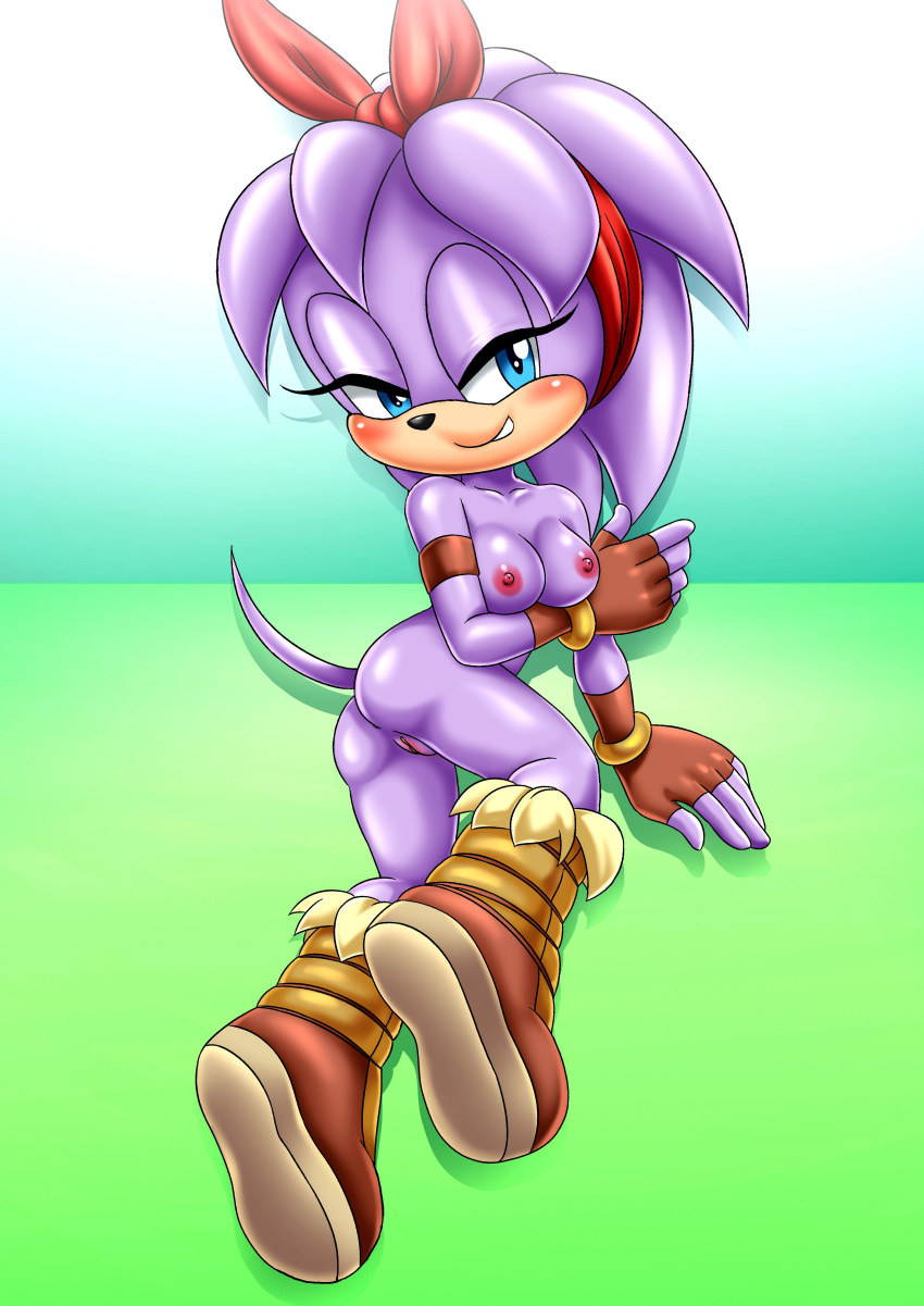 anthro anus ass bbmbbf blush breasts butt female footwear furry furry_only gloves hair headwear looking_at_viewer marsupial mobius_unleashed mostly_nude naked nude palcomix perci_the_bandicoot pose posing purple_body purple_fur purple_hair pussy seductive sonic_(series) sonic_boom sonic_the_hedgehog_(series) teenager