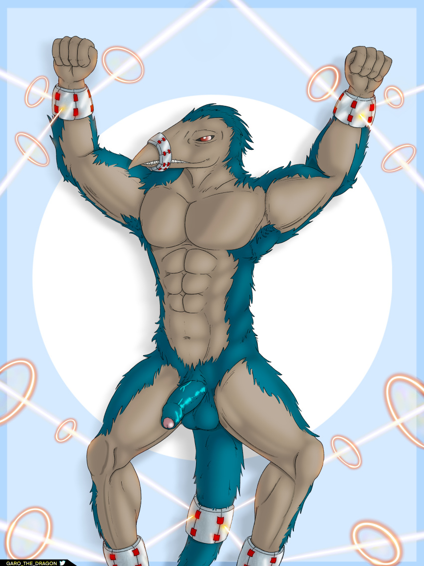 abs absurd_res angry anthro balls cuff_(restraint) fist flaccid foreskin fur garo_(artist) genitals glans handcuffs hi_res humanoid_genitalia humanoid_penis looking_at_viewer male male_only metal_cuffs muscular navel nitro_(toriko) nude penis pinup pose raised_arms restraints shaded simple_background soft_shading solo spread_legs spreading toriko_(series) vein veiny_penis