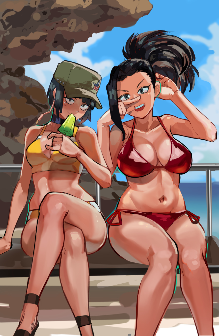 2girls bikini female female_only kyoka_jiro momo_yaoyorozu multiple_girls my_hero_academia ribosoma_42 tagme