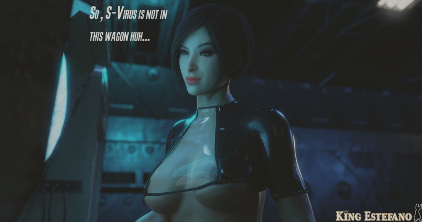 1girls 3d ada_wong ada_wong_(adriana) areolae asian asian_female black_hair breasts brown_nipples capcom eyebrows female female_only green_eyes kingestefano98 light_skin medium_breasts outfit red_lips resident_evil resident_evil_2 resident_evil_2_remake screen short_hair smile solo solo_female spy submarine