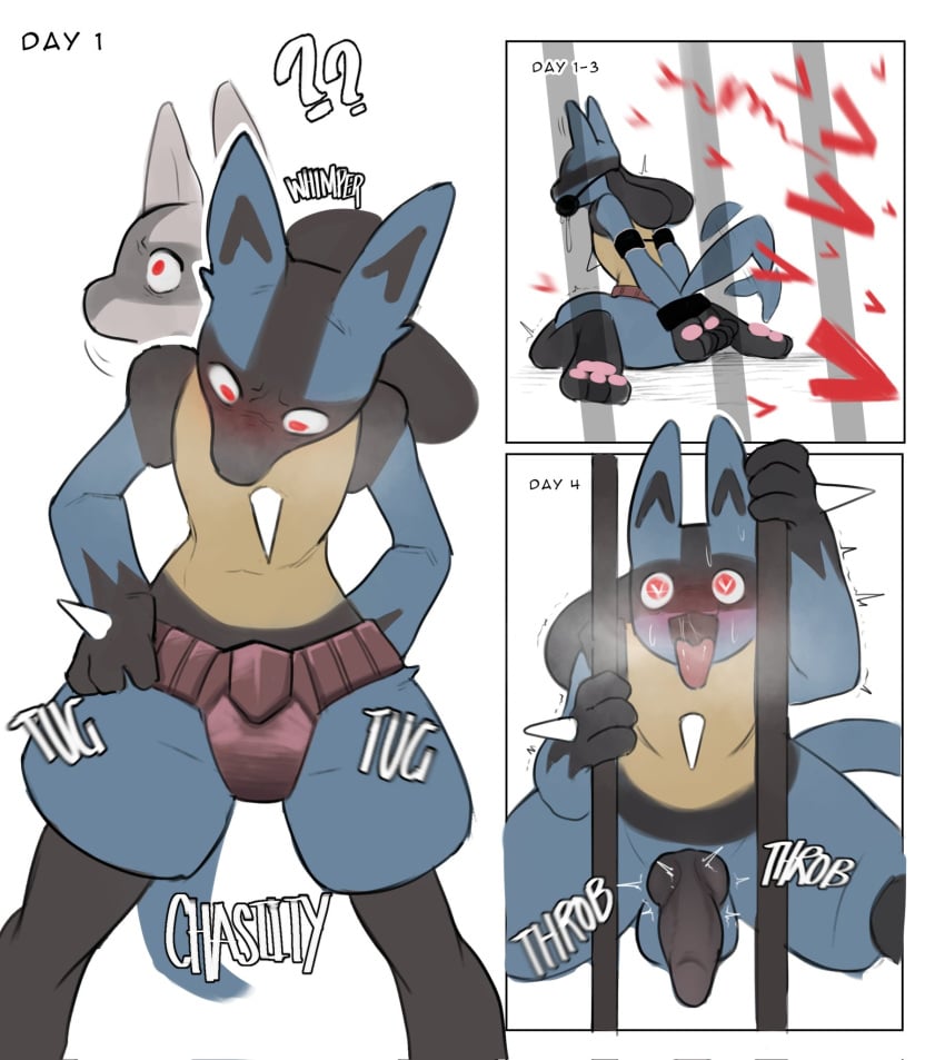 abstinence bars blue_fur canine_penis cell chastity corruption desperation heart-shaped_pupils knot knotted_penis lucario male_lucario male_only nintendo pokemon pokemon_(species) pokemon_only red_eyes sincastermon