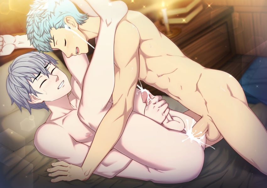 2boys abs anal anal_sex anal_sex ashe_ubert ass ass blue_eyes blue_hair caspar_von_bergliez censored cum cum_in_ass cumshot duo ejaculation erect_nipples erection fire_emblem fire_emblem:_three_houses gay green_eyes grey_hair hand_above_head hand_on_ass imminent_anal imminent_penetration legs_on_shoulders male male_only masturbating_while_penetrated masturbation mosaic_censoring multiple_boys muscles naked nude penis precum precum_in_ass suiton yaoi