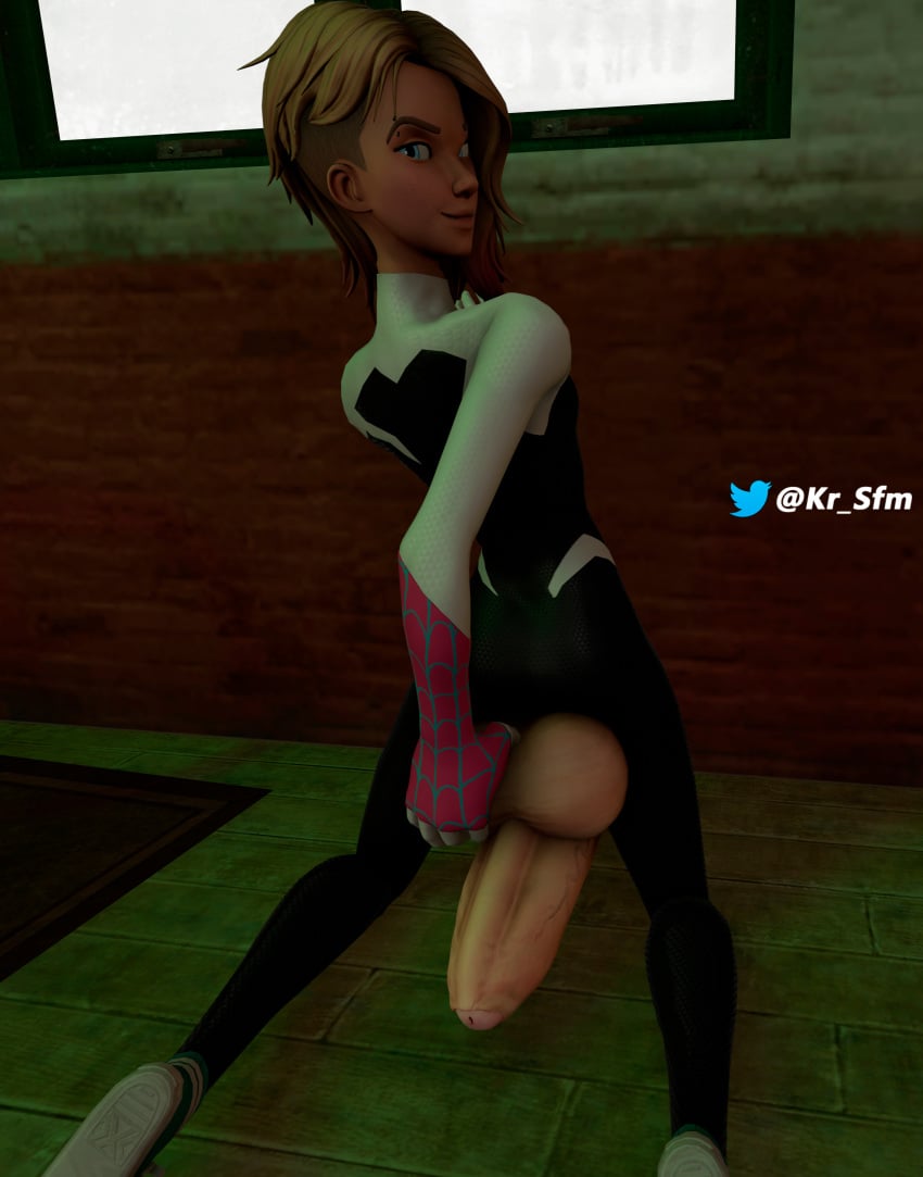 3d backsack big_balls big_penis blonde_hair blue_eyes club_shaped_penis cock-tail dickgirl foreskin fortnite futa_only futanari grabbing_own_balls gwen_stacy kr_sfm looking_at_viewer marvel smile smiling smiling_at_viewer smirk smirking smirking_at_viewer source_filmmaker spider-gwen spider-gwen_(fortnite) spider-man_(series)