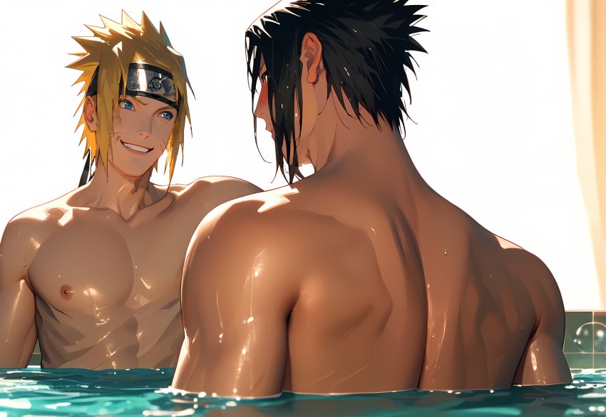 absurd_res ai_generated gay pool poolside sasuke_uchiha sfw uzumaki_naruto yaoi zaboo777