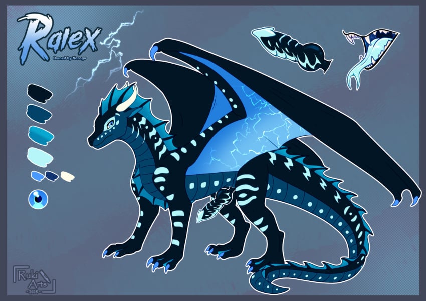 all_fours blue_eyes claws dragon erection feral genitals horn knot model_sheet mythological_creature mythological_scalie mythology penis rukifox scalie simple_background thunder toe_claws wings