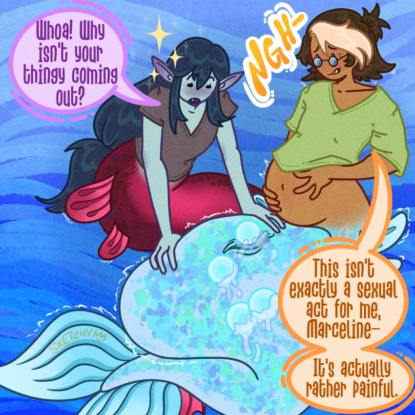 adventure_time adventure_time:_fionna_&_cake birth birthing egg egg_laying male male_birth marceline marceline_abadeer marceline_the_vampire_queen merfolk mermaid mermaid_tail merman pregnant_male seahorse simon_petrikov sketchventures