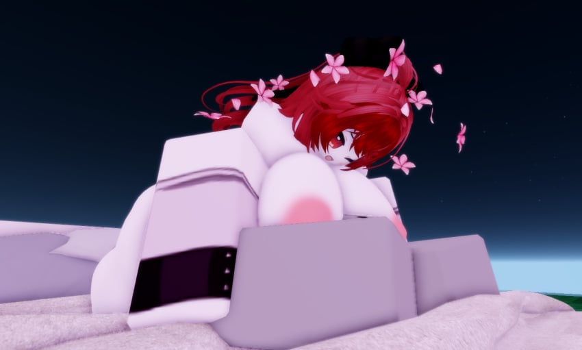 1boy 1girls 3d big_breasts roblox roblox_avatar roblox_studio robloxian sakura_kyouko tagme white_skin wink