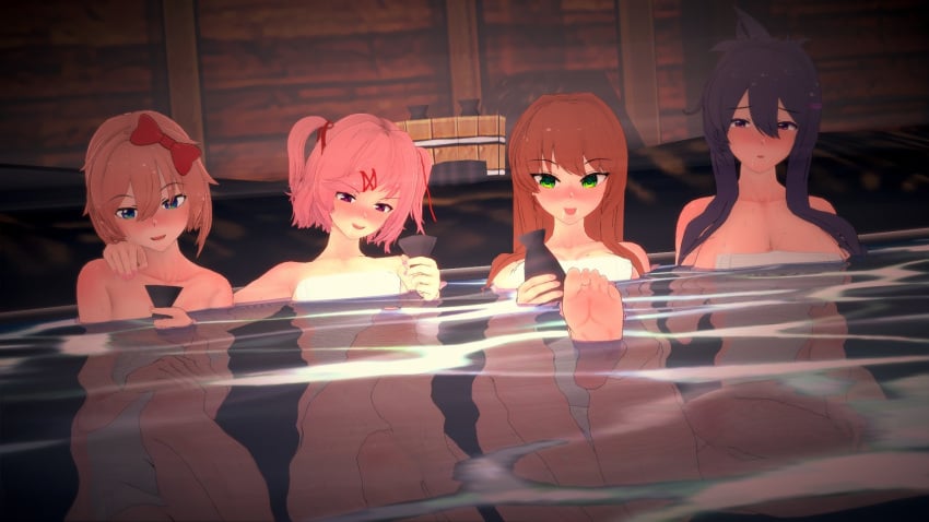 4girls doki_doki_literature_club group hot_spring mashirosolera monika_(doki_doki_literature_club) natsuki_(doki_doki_literature_club) onsen sayori_(doki_doki_literature_club) yuri_(doki_doki_literature_club)