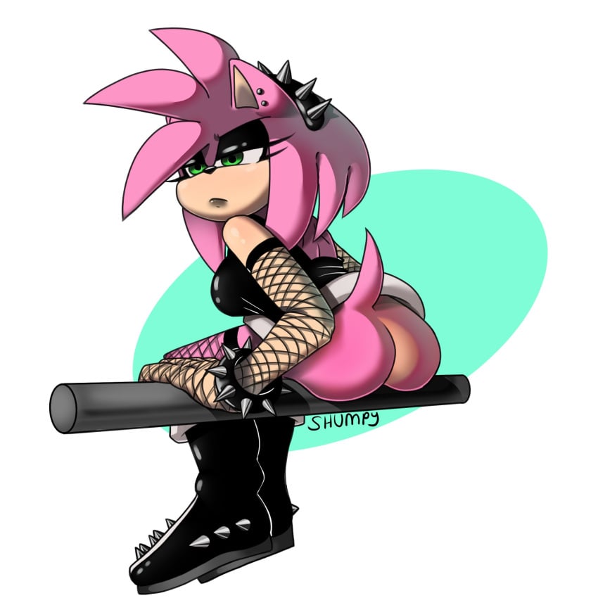 amy_rose ass boots eyeshadow female fishnet_armwear furry goth goth_girl sega shumpy sonic_(series) spiked_bracelet spiked_hairband