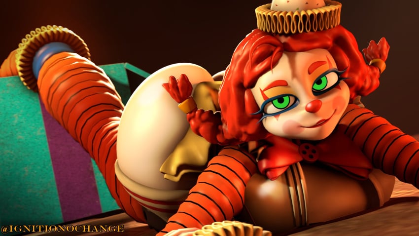 1girls 3d animatronic ass ass_up big_breasts bowtie braid braided_hair breast_press breasts breasts_against_floor button button_down_shirt canon_scene clothed clown clown_girl clown_makeup clown_nose eyeliner face_down_ass_up five_nights_at_freddy's five_nights_at_freddy's:_secret_of_the_mimic green_eyes half-closed_eyes headwear huge_breasts jack_in_the_box_(toy) jackie_(fnaf) jackie_(mishuuyu) legless looking_at_viewer microskirt no_legs no_panties on_floor on_stomach party_hat red_hair robot robot_girl shirt short_skirt skirt solo the_mimic_(fnaf) tutu twintails white_skin