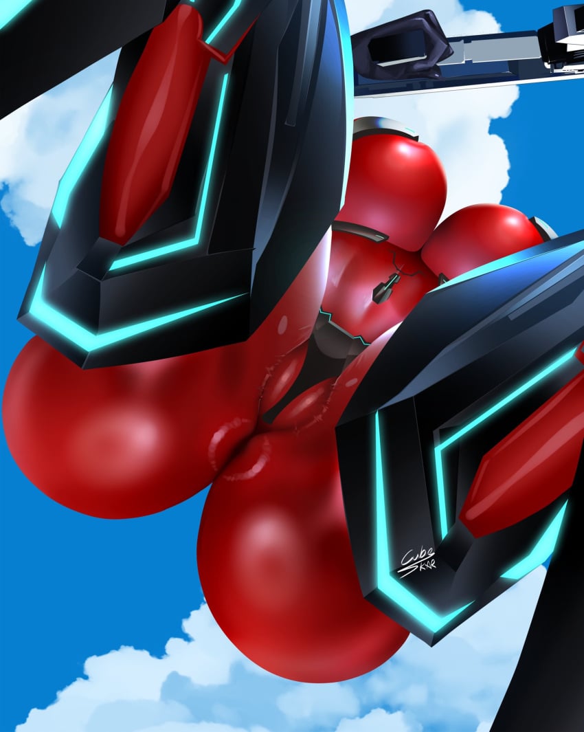 1girls anus big_ass big_breasts bodysuit bubble_ass bubble_butt cubeskar cybernetics dat_ass female_only pussy red_bodysuit skin_tight thick_thighs viewed_from_below virtual_youtuber vshojo zentreya zentreya_(cyborg)