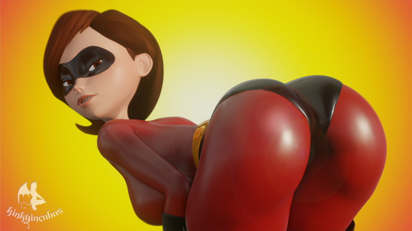 1girls 3d armwear ass bent_over blender bodysuit brown_eyes brown_hair clothing curvy disney elastigirl eyewear female female_only helen_parr huge_ass human kinkyincubus large_ass mask milf pixar shadman_homage skin_tight smooth_skin solo superheroine tagme the_incredibles thight wide_hips