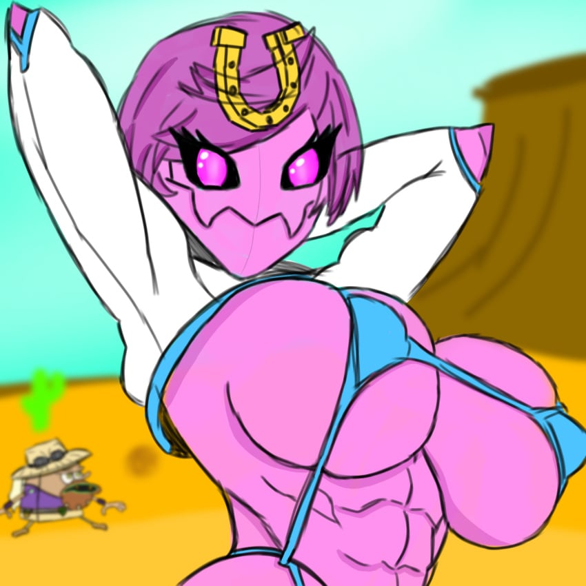 1girls armpits bikini breasts desert female gyro_zeppeli humanoid jojo's_bizarre_adventure pink_skin purple_eyes rule_63 shounen_jump steel_ball_run tusk_(jjba) white_clothing