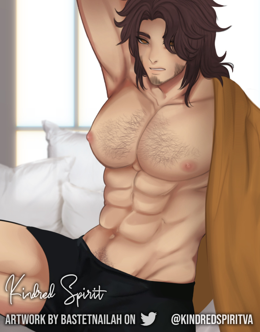 after_sex angry angry_eyes angry_face bara bara_tits chest_hair kindredspirit kindredspiritva male male_nipples male_only solo solo_male waking_up