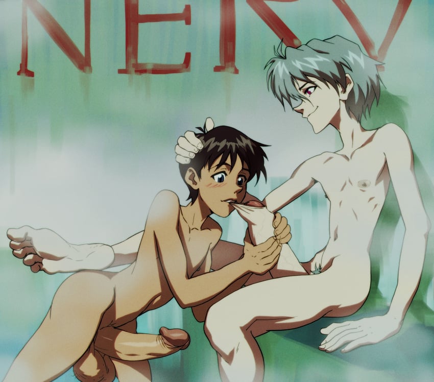 anma barefoot feet foreskin fraternity gay heavy_balls kaworu_nagisa lad male_only neon_genesis_evangelion shinji_ikari yaoi