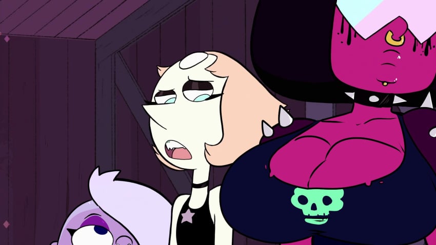 accurate_art_style amethyst_(steven_universe) big_breasts cl0wn_meat female female_only garnet_(steven_universe) gem_(species) goth hourglass_figure huge_breasts pearl_(steven_universe) screencap screenshot screenshot_edit steven_universe tagme