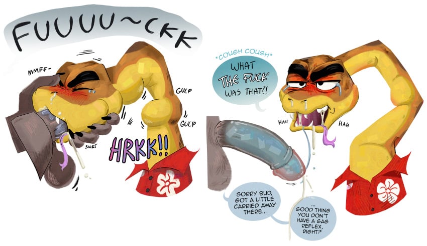 33xtc anthro blush deepthroat dreamworks fellatio forced forced_oral furry gay genitals hi_res humanoid_genitalia humanoid_penis male male/male mr._snake_(the_bad_guys) oral penile penis reptile scalie sex snake the_bad_guys yaoi