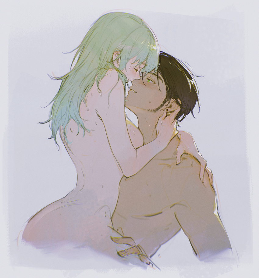 1boy 1girls alzi_xiaomi breasts byleth_(fire_emblem) byleth_(fire_emblem)_(female) claude_von_riegan closed_eyes couple dark_hair female_on_top fire_emblem fire_emblem:_three_houses green_eyes green_hair hi_res hug naked nintendo nude passionate sex sideboob straight sweat sweaty