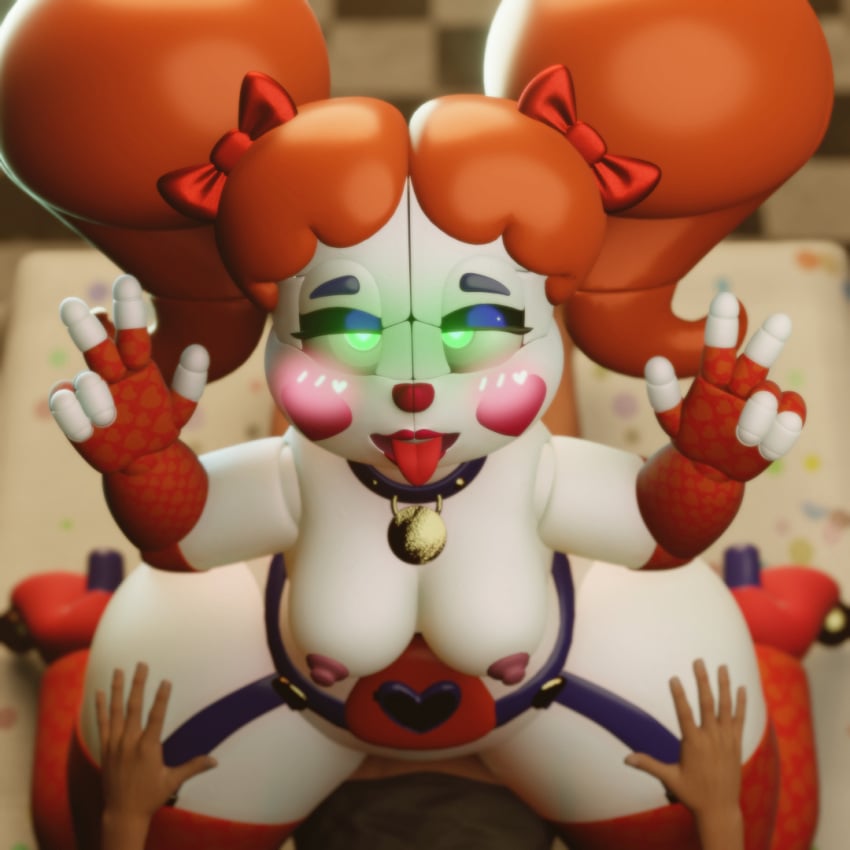 3d 3d_(artwork) ahe_gao baby_(fnafsl) blender blender_(software) blush circus_baby circus_baby_(fnaf) cowgirl_position five_nights_at_freddy's five_nights_at_freddy's:_sister_location fnaf green_eyes human male/female male_pov medium_breasts peace_sign pov red_hair sex sexbot_circus_baby shortstack thick_ass thick_thighs thighhighs vaginal_penetration