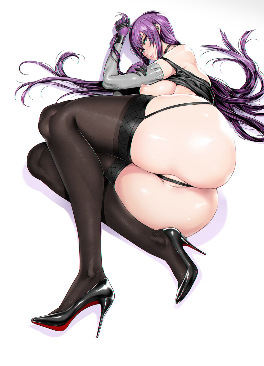 1girls 2022 2d 2d_(artwork) armor ass ass_cleavage ass_focus baddie big_ass big_butt blue_eyes blush breasts breasts_out butt fei_(maidoll) female female_focus female_only functionally_nude functionally_nude_female garter_straps gloves high_heels highres highschool_of_the_dead ineffective_clothing large_breasts legs lingerie long_gloves long_hair looking_at_viewer lying nipples no_sex paag purple_hair saeko_busujima shiny shiny_hair simple_background solo solo_female stockings string_panties teenage_girl teenager thighhighs underwear white_background